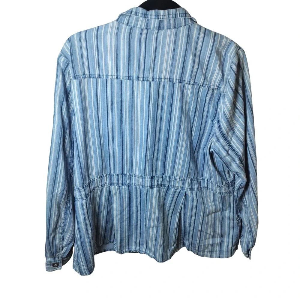 Blue White Striped Button Front Peplum Jacket Cotton‎ Lyocell RN 92309 L